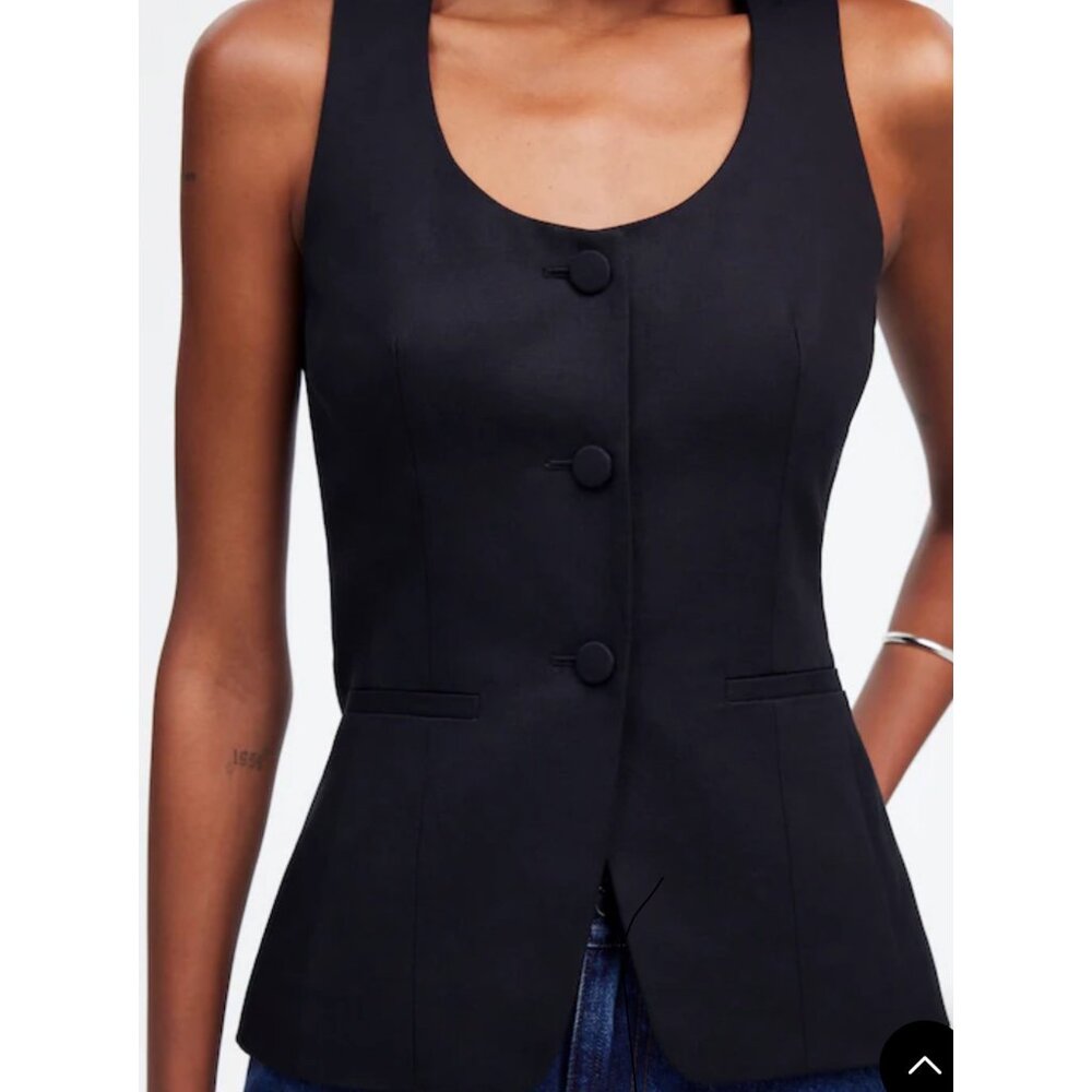 Madewell Scoopneck Cutaway Black Button Vest Top Size 2 Tailored Career Chic NWT - Picture 2 of 11